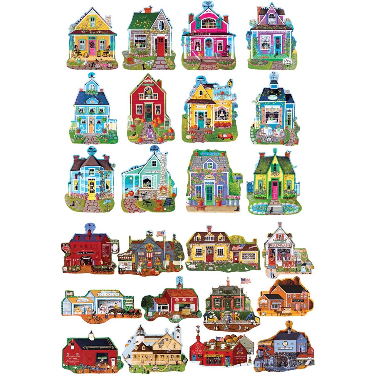 Rose Art Sweet Cottages & Main Street Mini-Shaped Jigsaw Puzzle
